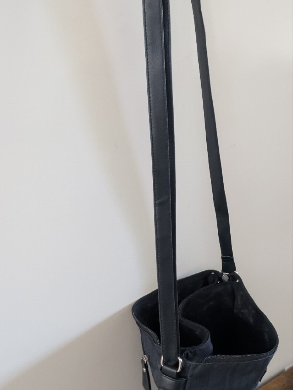 Roots Dark Grey Leather-Trim Crossbody Bag with Silver Hardware - Picture 10 of 12
